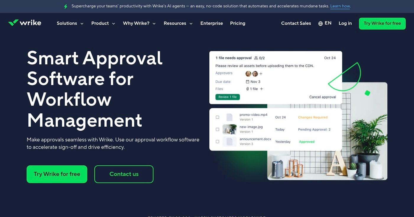 Screenshot of Wrike homepage